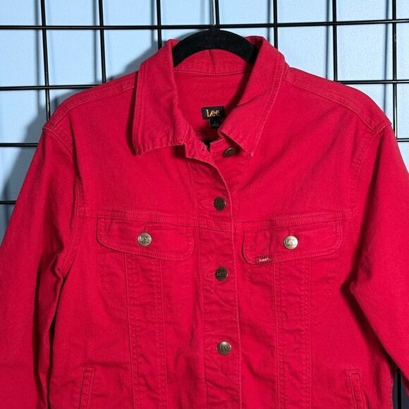 Lee Denim Jacket Womens L Red Classic Button Up Vintage Cottagecore Grunge - Picture 3 of 11
